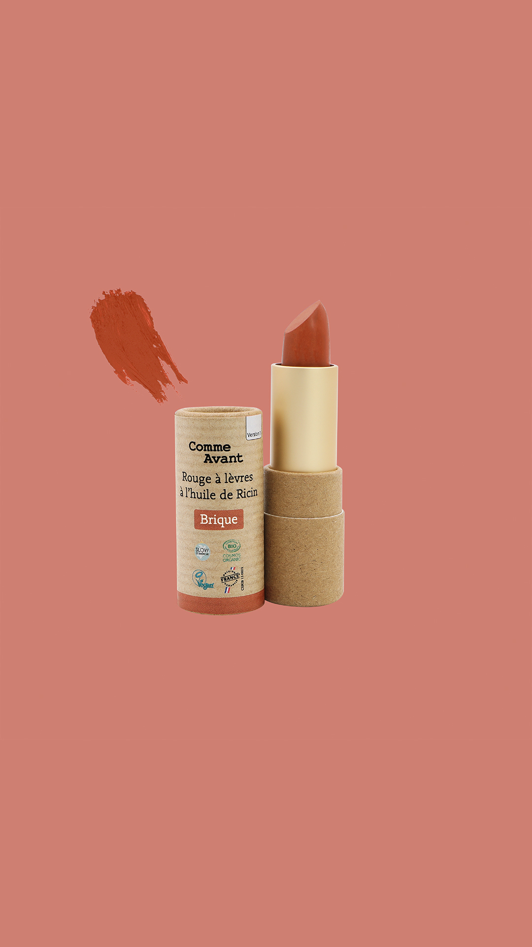 Rouge à Lèvres Rouge Brique Bio - Vegan & Longue Tenue - Sans Dioxyde de Titane