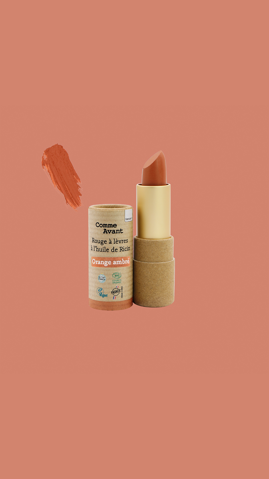 Rouge à Lèvres Orange Bio - Vegan & Longue Tenue - Sans Dioxyde de Titane