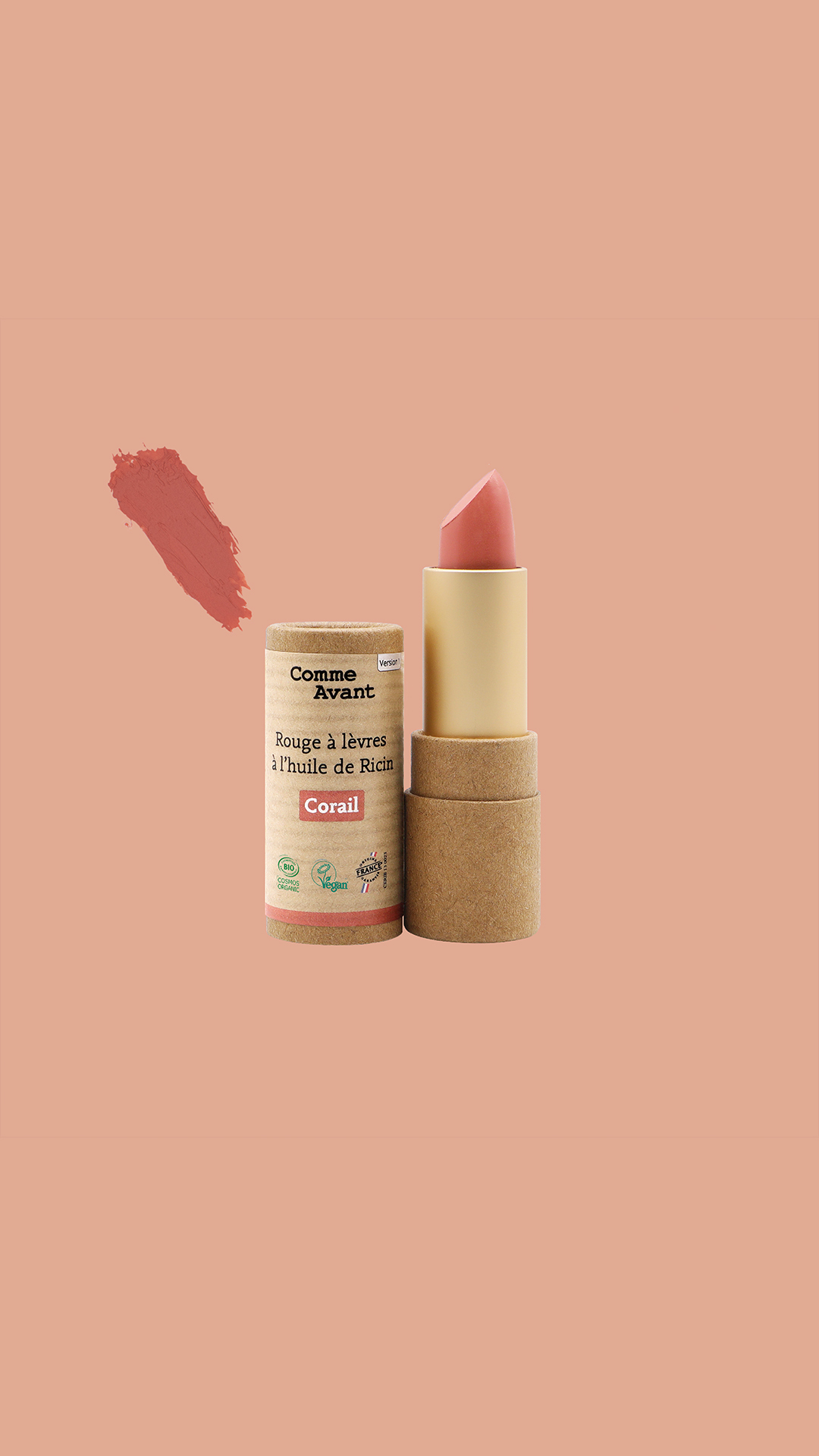 Rouge à Lèvres Corail Bio - Vegan & Longue Tenue - Sans Dioxyde de Titane